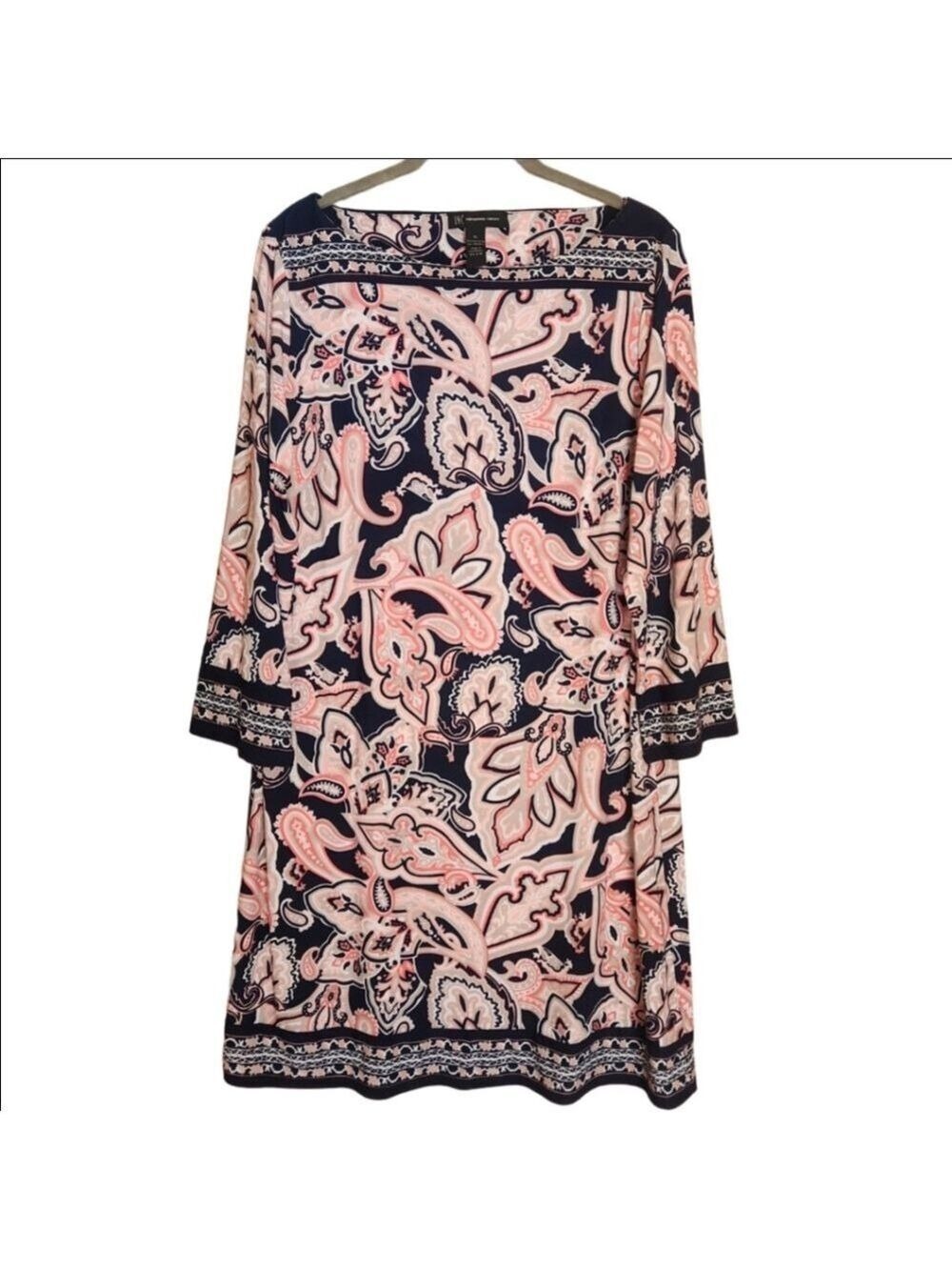 INC INTERNATIONAL CONCEPTS PAISLY SHIFT DRESS 3/4 SLEEVE BOAT NECK SIZE XL